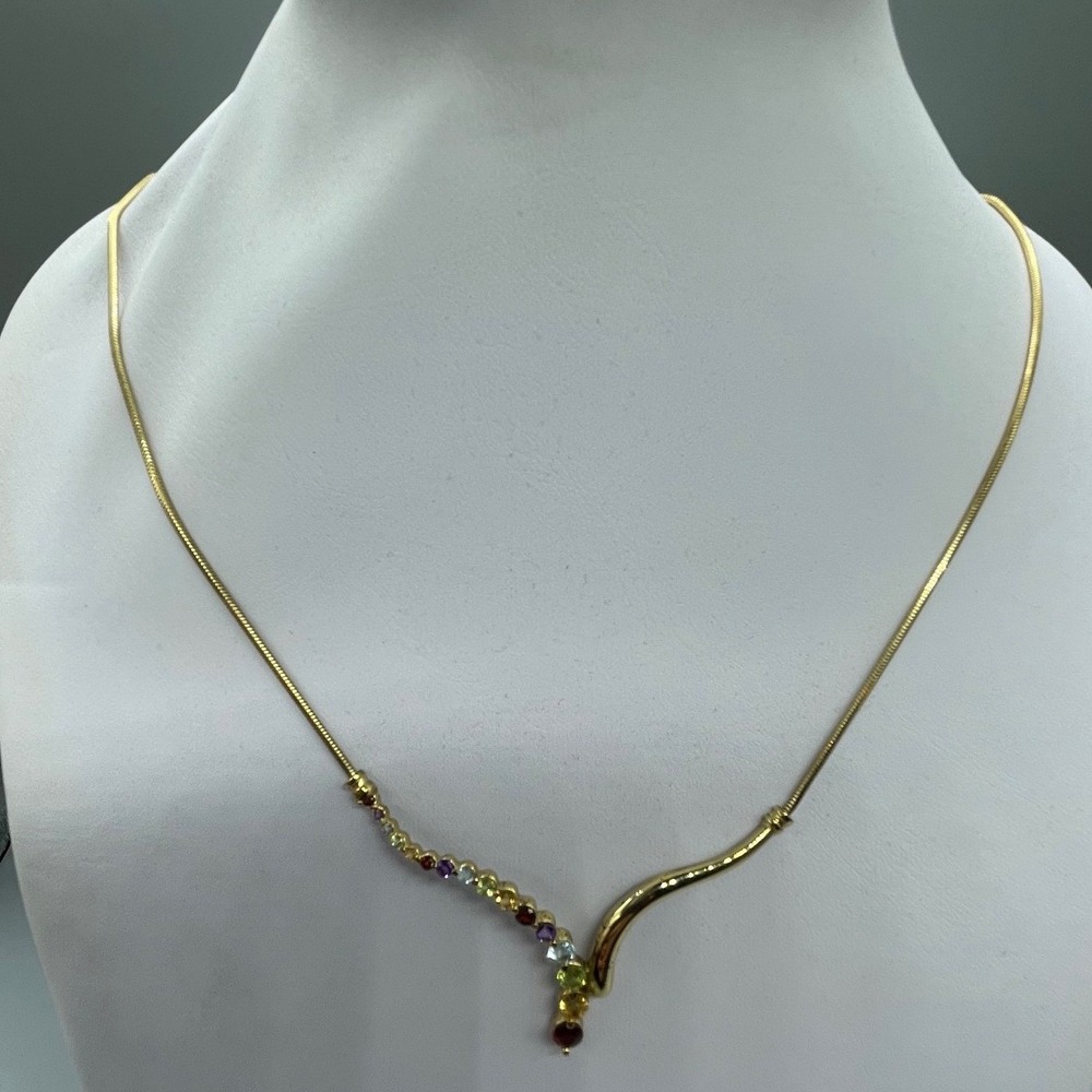 Vintage Sterling Silver Multi Color Gemstone Snake Chain Necklace FAS‎ Italy 925